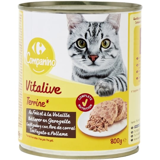 Pâtée Pour Chat Adulte En Terrine Volaille Foie Vitalive CARREFOUR COMPANINO