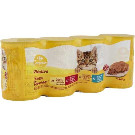 Pâtée Pour Chat Junior En Terrine Volaille Canard Lapin Boeuf Vitalive CARREFOUR COMPANINO