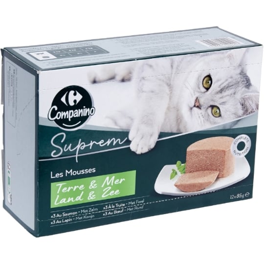 Pâtée Pour Chat Adulte En Mousse Saumon Truite Lapin Boeuf CARREFOUR COMPANINO