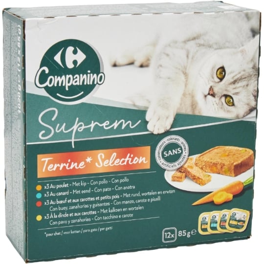 Pâtée Pour Chat Adulte En Terrine Poulet Canard Boeuf Dinde CARREFOUR COMPANINO
