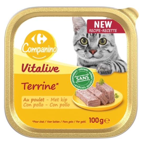 Pâtée pour Chat Adulte en Terrine Poulet Vitalive CARREFOUR COMPANINO