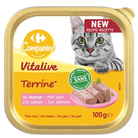 Pâtée pour Chat Adulte en Terrine Saumon Vitalive CARREFOUR COMPANINO