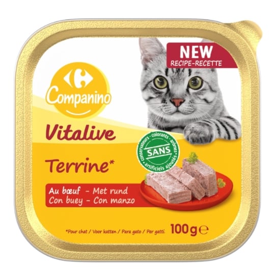 Pâtée pour Chat Adulte en Terrine Boeuf Vitalive CARREFOUR COMPANINO