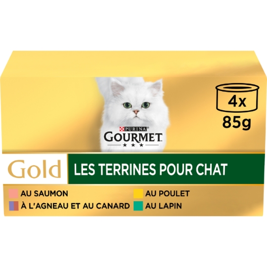 Pâtée Pour Chat Adulte Lapin Agneau Canard Poulet Saumon Les Terrines Gold GOURMET
