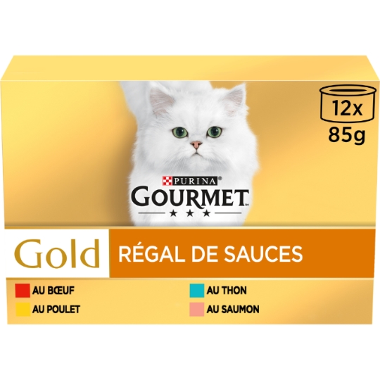 Pâtée Pour Chat Adulte En Sauce Boeuf Poulet Thon Saumon Régal de Sauces Gold GOURMET