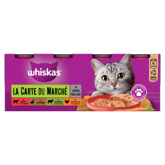 Pâtée Pour Chat Adulte En Terrine Volaille Canard Boeuf Agneau La Carte Du Monde WHISKAS