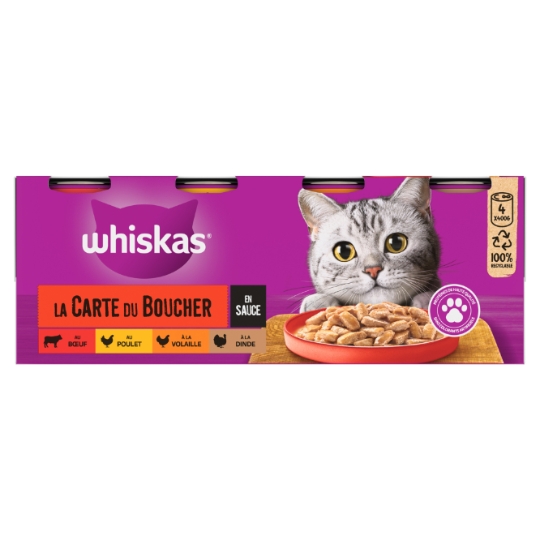 Pâtée Pour Chat Adulte En Sauce Boeuf Agneau Veau Dinde Canard Poulet Gibier Volaille La Carte Du Boucher WHISKAS