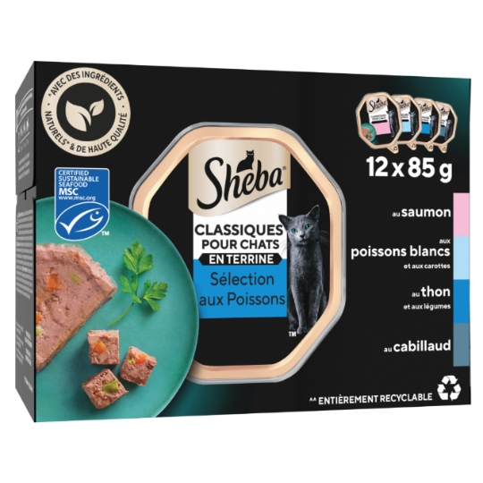 Pâtée Pour Chat Adulte En Terrine Saumon Thon Cabillaud Océan SHEBA