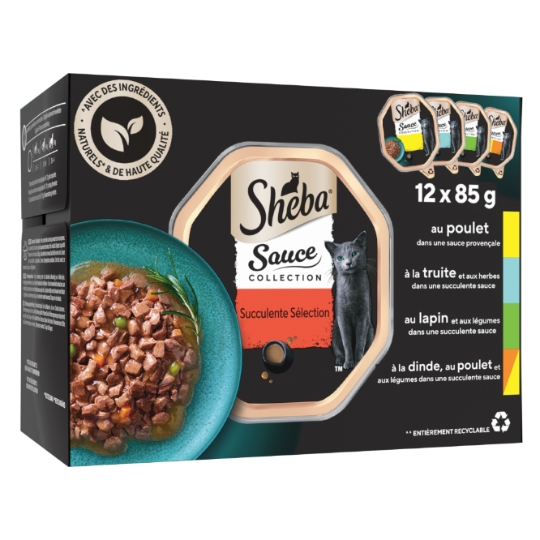 Pâtée Pour Chat Adulte En Sauce Lapin Légumes Truite Herbes Poulet Dinde SHEBA