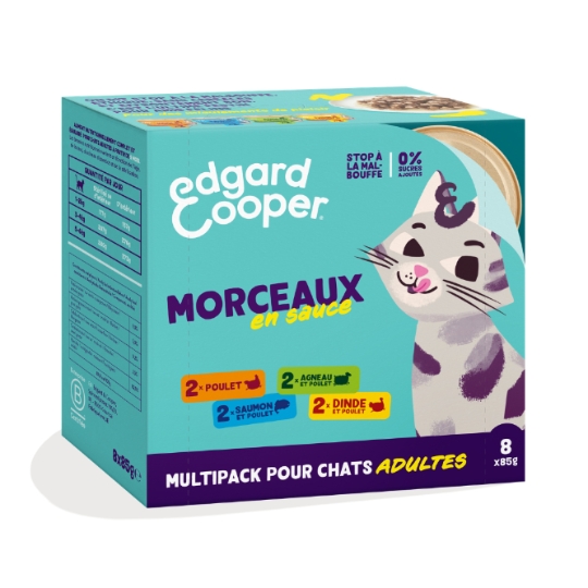 Pâtée Pour Chat Adulte En Morceaux Sauce Poulet Agneau Saumon Dinde Sans Sucres Ajoutés EDGAR & COOPER