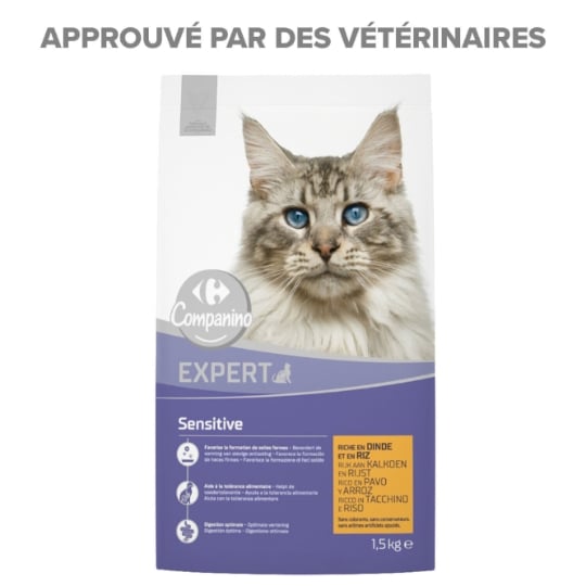 Croquettes Pour Chat Adulte Sensible Dinde Riz CARREFOUR COMPANINO