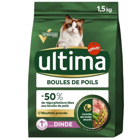 Croquettes Pour Chat Adulte Boules De Poils Dinde ULTIMA