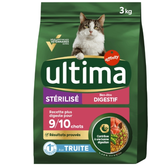 Croquettes Pour Chat Adulte Stérilisé Digestion Difficile Truite ULTIMA