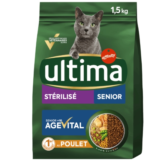 Croquettes Pour Chat Sénior Stérilisé Poulet AgeVital+10 ULTIMA
