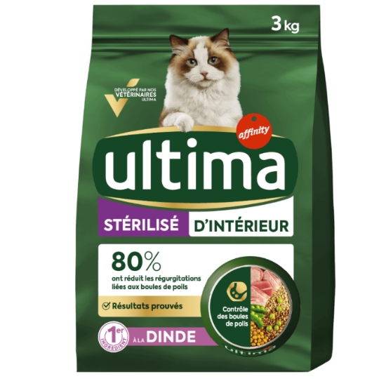 Croquettes Pour Chat Adulte Stérilisé D'intérieur Dinde Orge ULTIMA