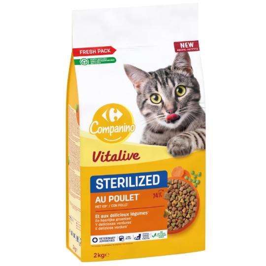 Croquettes pour chats adultes stérilisés au poulet et aux légumes COMPANINO
