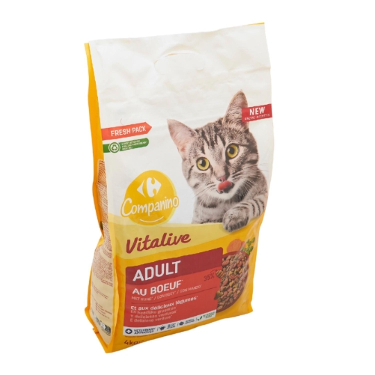 Croquettes pour chat adulte au bœuf et aux légumes Pour Chat Adulte Boeuf Foie Carotte Pois Vitalive COMPANINO