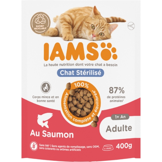 Croquettes pour Chat Adulte Stérilisé Saumon IAMS