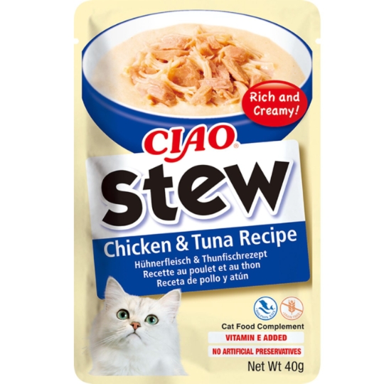 Complément Alimentaire pour Chat Ciao Stew Recette au Poulet et au Thon INABA