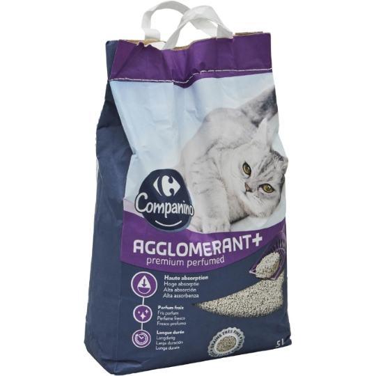 Litière Agglomérante Ultra Absorbante Parfum Frais Longue Durée Grains Très Fins Agglomerant+ Premium CARREFOUR COMPANINO