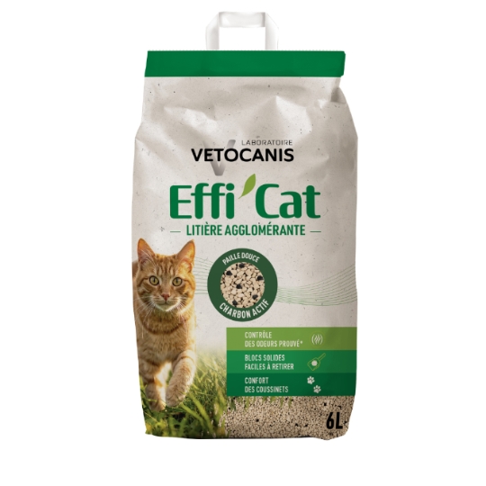 Litière pour Chat Agglomérante Paille Douce et Charbon Actif Effi'Cat VETOCANIS