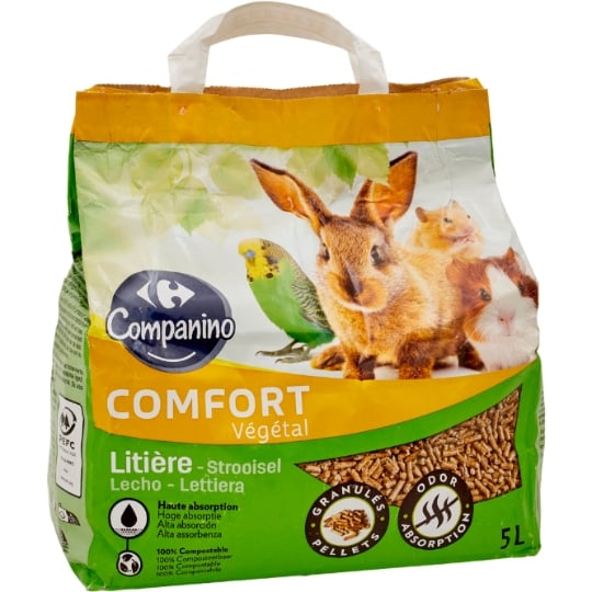 Litière Granulés Pellet Végétal Pour Rongeurs 100% Compostable Haute Absorption Compfort CARREFOUR COMPANINO