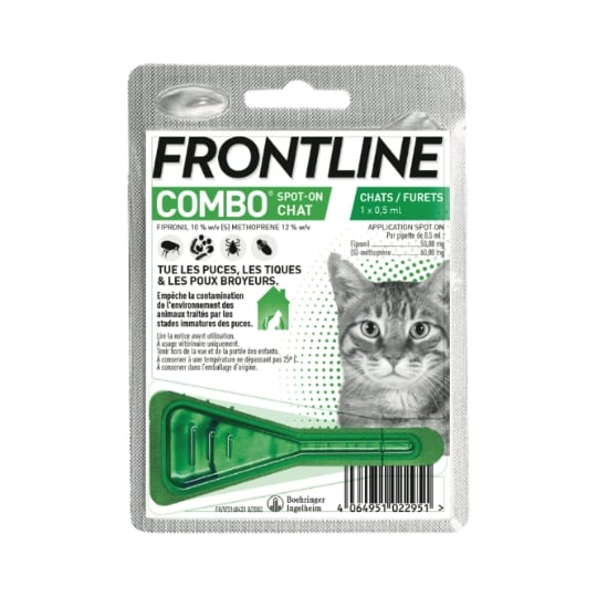 Antiparasitaire Spot-on Pour Chat Combo Tue Les Puces Les Tiques Et Les Poux Broyeurs FRONTLINE