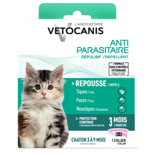Antiparasitaire Collier Pour Chaton 3 à 9 Mois Répulsif Protection 3 Mois VETOCANIS