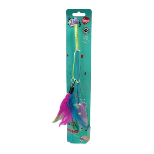Jouet Pour Chat Canne à Pêche Pointeur Laser Électronique Plumes Multicolores Grelot AIME