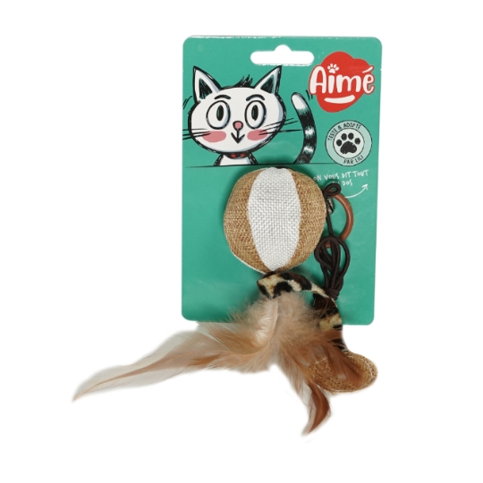 Jouet pour Chat Balle en Jute avec Plumes AIME