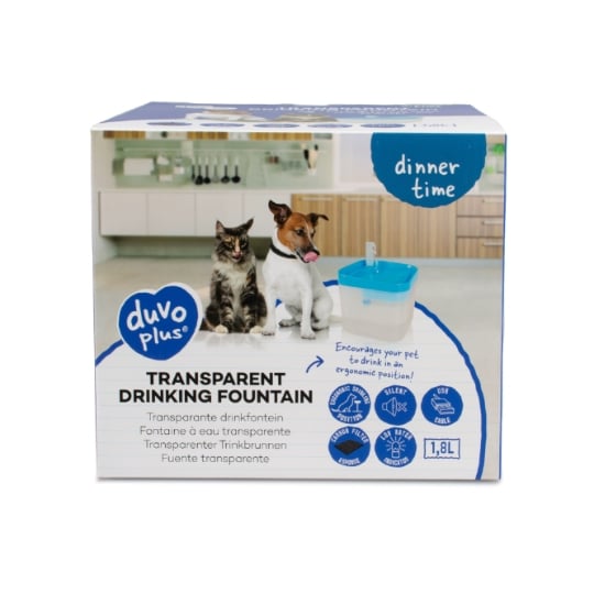 Fontaine Transparente 1.8L Plastique Blanc Bleu DUVO+
