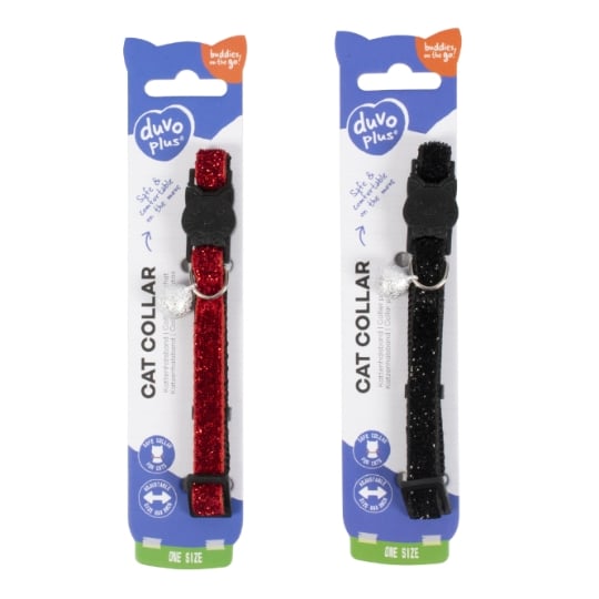 Collier Pour Chat Nylon Paillettes Rouge Et Noir Fermeture Sécurisée DUVO+