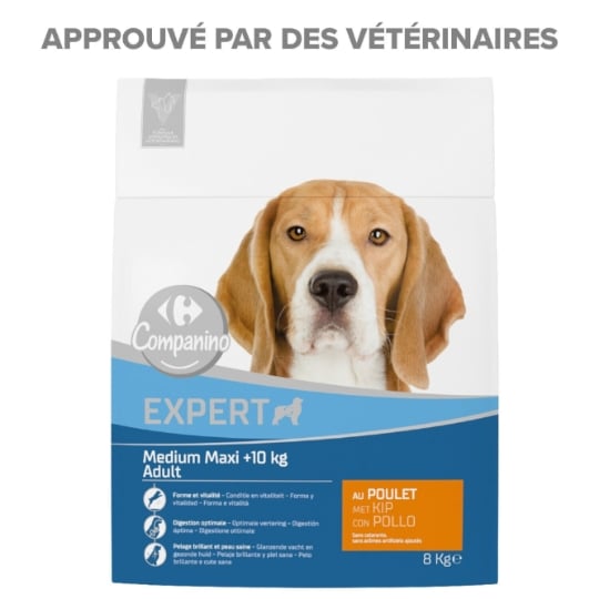 Croquettes Pour Chien Adulte Medium Maxi +8kg Digestion Facile Poulet CARREFOUR COMPANINO