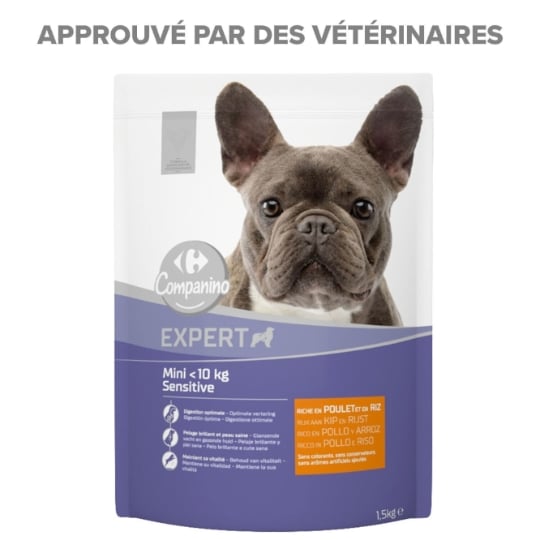 Croquettes Pour Chien Adulte Petit <10kg Digestion Facile Poulet Riz CARREFOUR COMPANINO