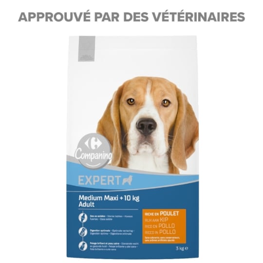 Croquettes Pour Chien Adulte Medium +10kg Digestion Facile Poulet CARREFOUR COMPANINO