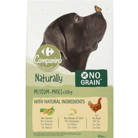 Croquettes Pour Chien Adulte Medium +10kg Sans Céréales Poulet Légumes Naturally CARREFOUR COMPANINO