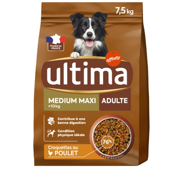 Croquettes Pour Chien Adulte Medium Maxi +10kg Digestion Facile Poulet ULTIMA