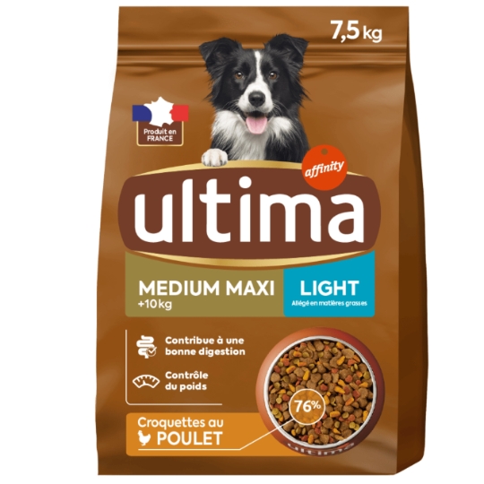 Croquettes Pour Chien Adulte Medium Maxi +10kg Light Digestion Facile Poulet ULTIMA