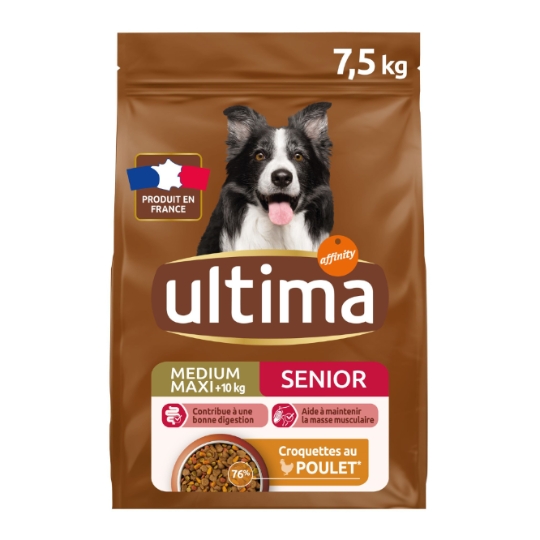 Croquettes Pour Chien Sénior Medium Maxi +10kg Poulet ULTIMA
