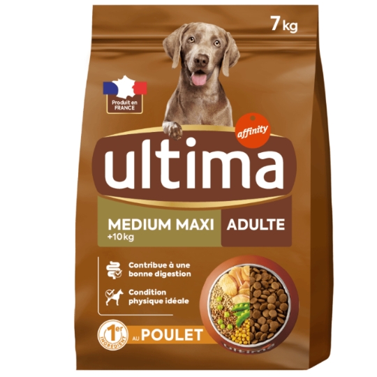 Croquettes Pour Chien Adulte Medium Maxi +10kg Digestion Facile Poulet ULTIMA