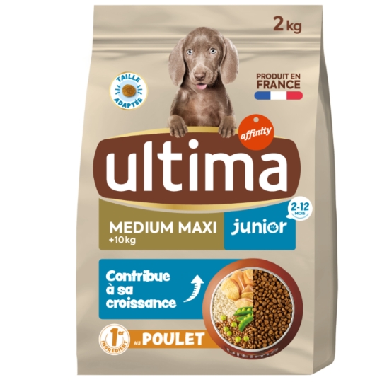 Croquettes Pour Chien Junior Medium Maxi +10kg Poulet ULTIMA