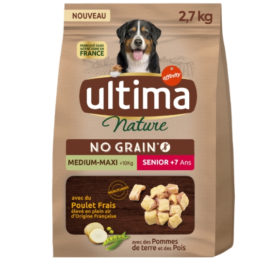 Croquettes pour Chien Moyen et Grand 10kg+ Senior 7+ Sans Céréales Poulet Frais Nature ULTIMA