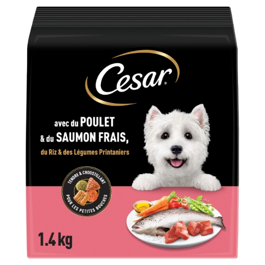 Croquettes pour Chien Adulte Petit <10kg Tendre Croustillant Poulet Saumon Riz Légumes Printaniers CESAR