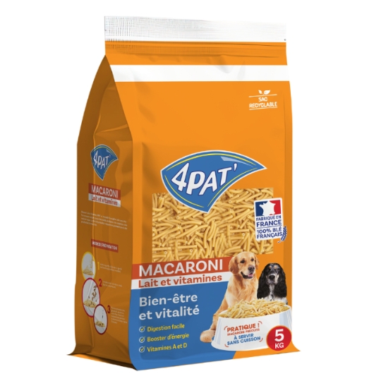 Macaroni Précuits Lait et Vitamines Pour Chien 4PAT