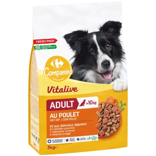 Aliment pour chien adulte au poulet et aux légumes, sans arômes artificiels ajoutés COMPANINO