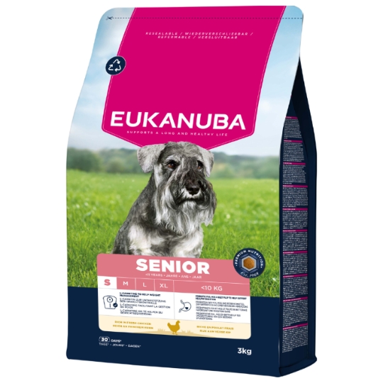 Croquettes pour Chien Sénior Petit <10kg Gestion du Poids Digestion Saine Poulet EUKANUBA