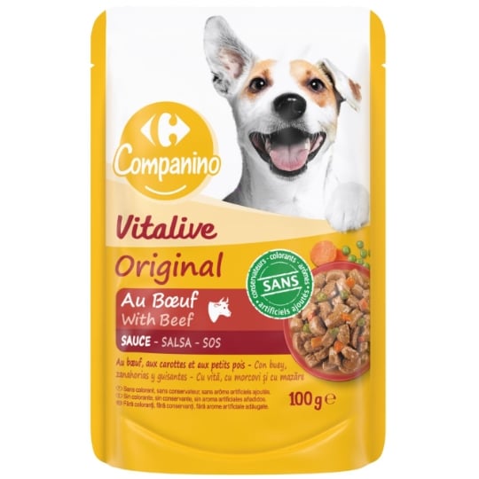 Pâtée pour Chien Sauce Boeuf Carotte Petits Pois Vitalive Original CARREFOUR COMPANINO