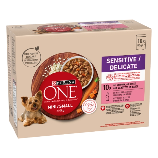 Pâtée Pour Chien Adulte Petit < 10kg Microbiome Saumon Carottes Riz PURINA ONE