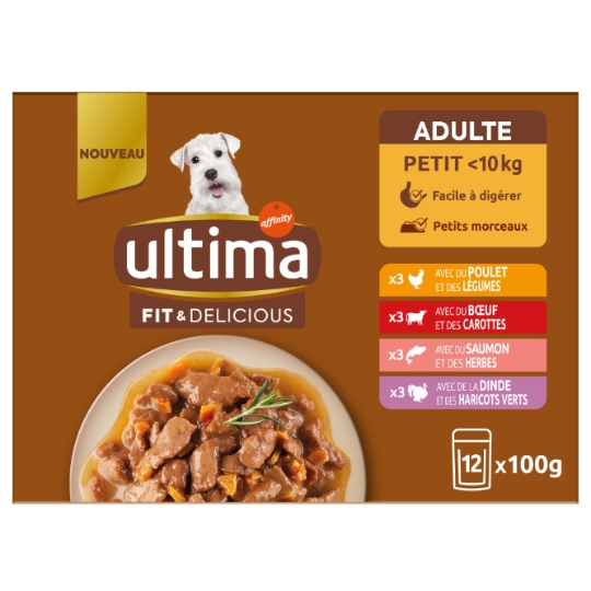 Pâtée pour Chien Adulte Petit <10kg Viandes et Poissons Fit & Delicious ULTIMA