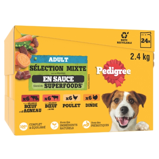 Pâtée Pour Chien Adulte En Sauce Poulet Dinde Boeuf Agneau Vital Protection PEDIGREE
